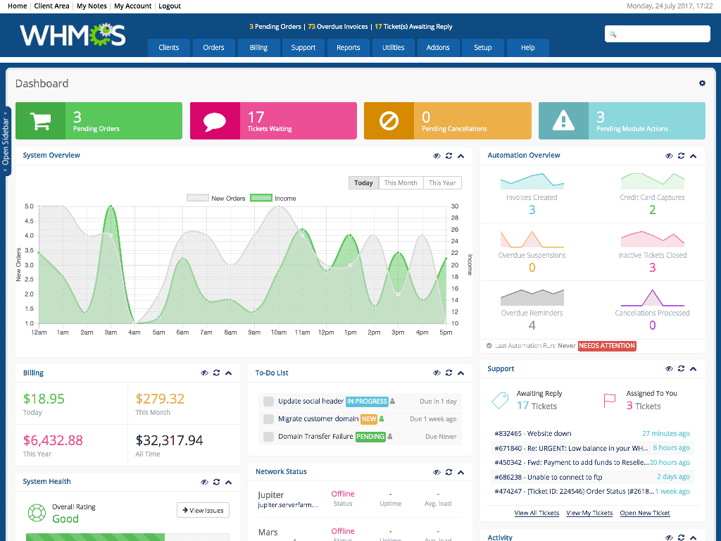 WHMCS client management & billing